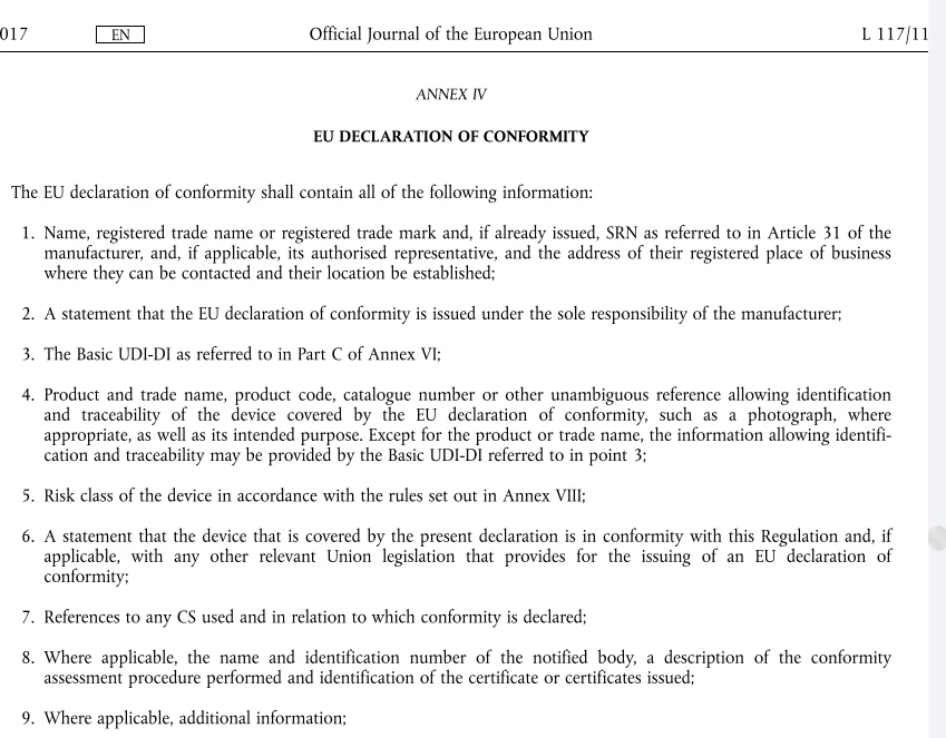 MDR Anhang IV EU-Konformitätserklärung