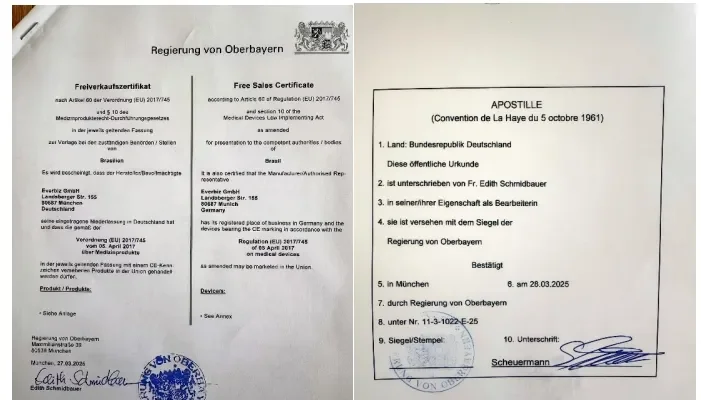 In Deutschland ausgestelltes Freiverkaufszertifikat mit Apostille