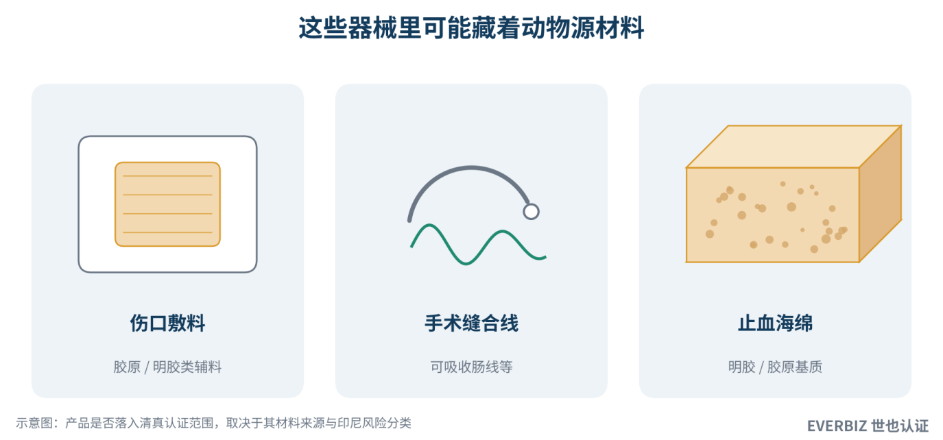 Devices commonly containing animal-derived materials (illustrative)